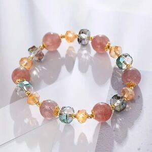 Multi Crystal Beaded Bracelet Stretch Handmade Gemstone Lightweight Colorful New